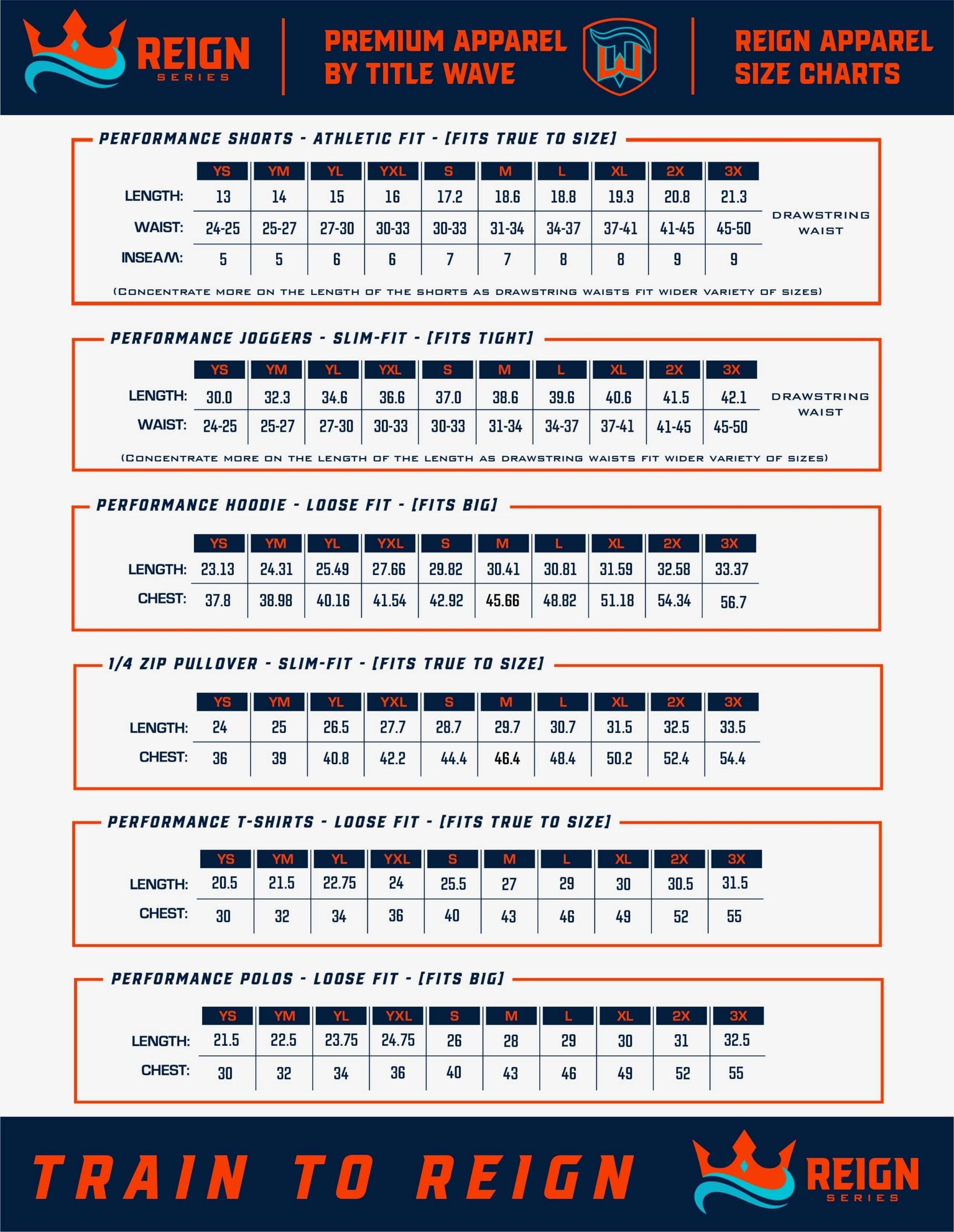 REIGN APPAREL SIZE CHARTS 2024